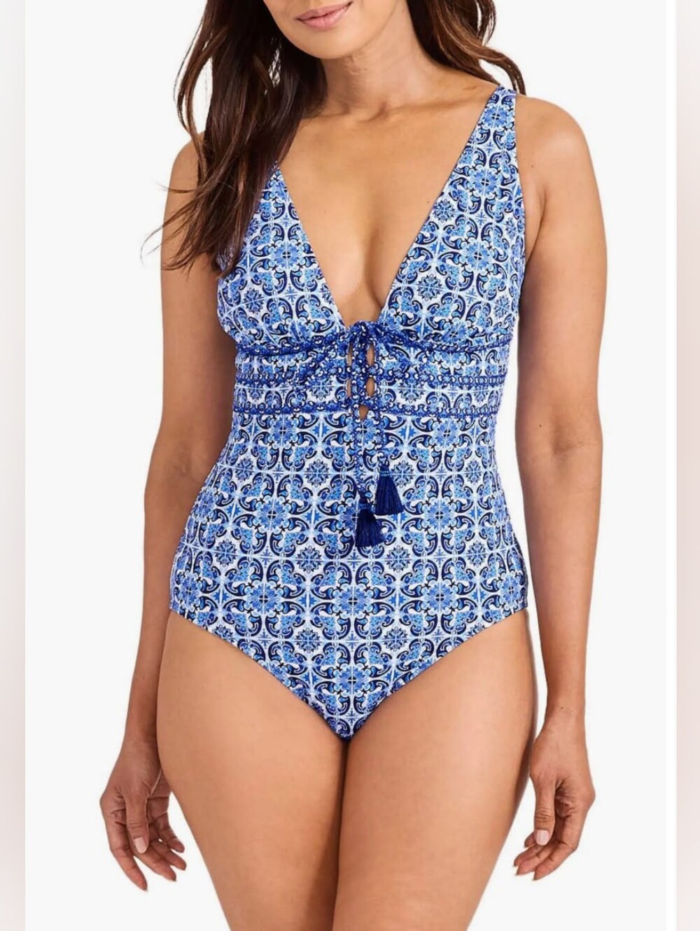 Tommy Bahama Terrazzo Tile Tie Front Printed One-Piece Swimsuit